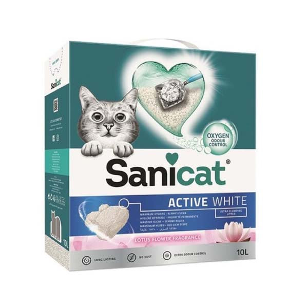 SANICAT Active White grudvajuci mineralni posip za macke, s mirisom, 10L