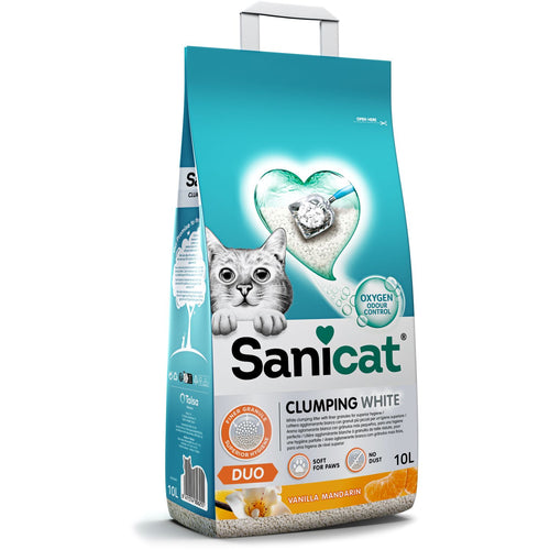 SANICAT Active White Vanila grudvajuci mineralni posip za macke, s mirisom, 10L