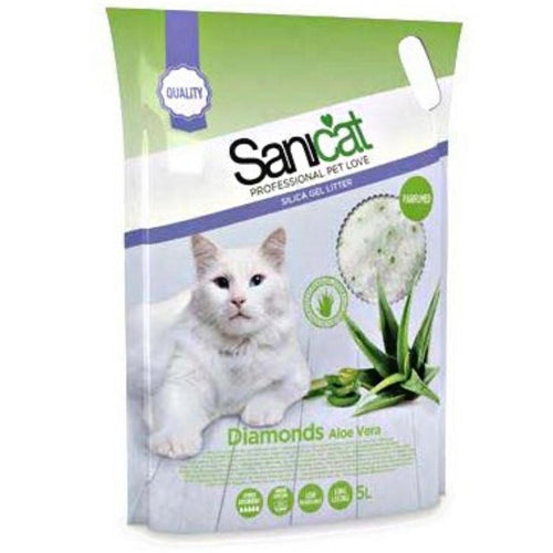 SANICAT Diamonds Aloe Vera, upijajuci silikatni posip za macke, s mirisom 5L