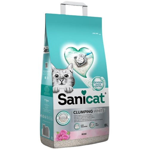 SANICAT White Rose grudvajuci mineralni posip za macke, s mirisom, 8L