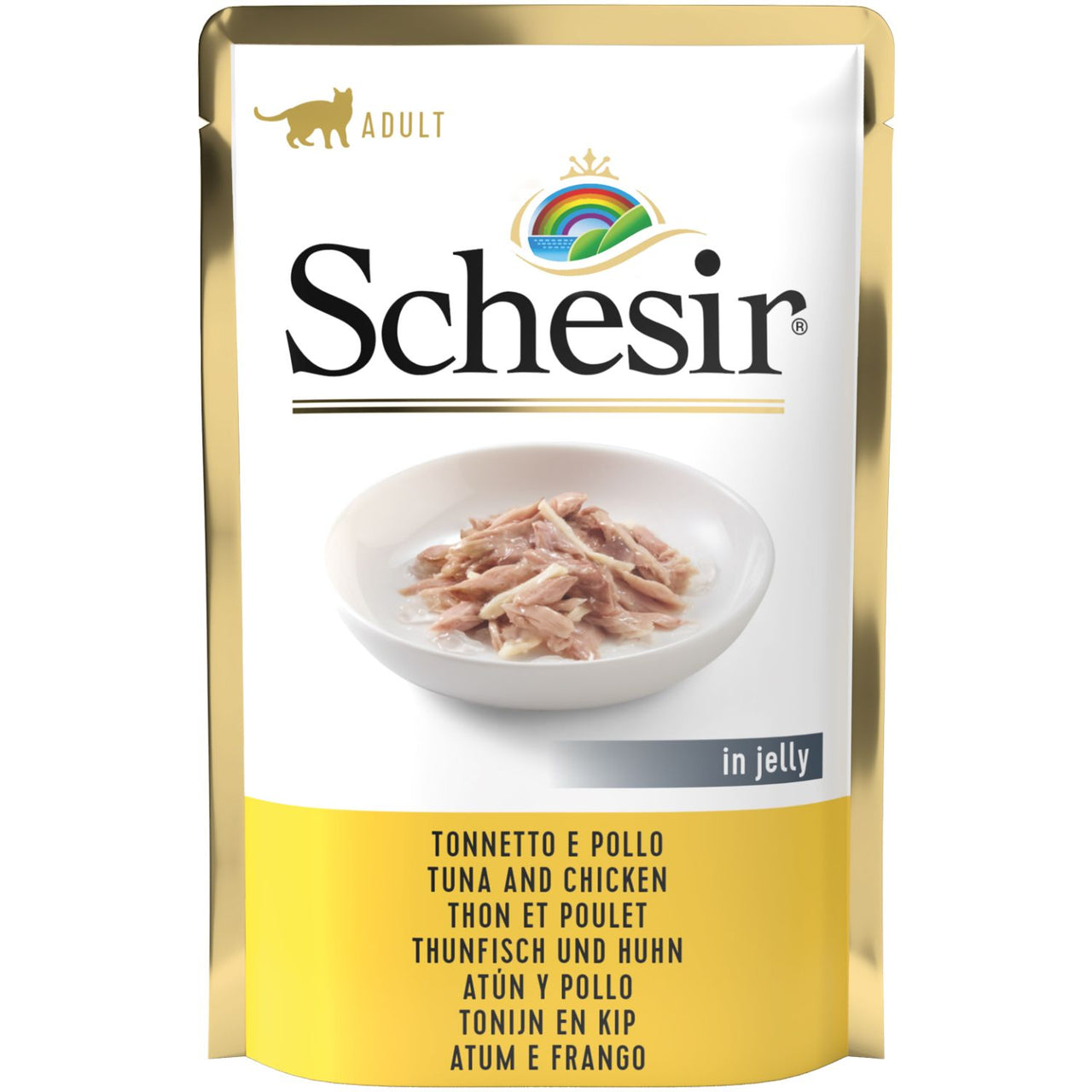 SCHESIR Kesica za macke s tunjevinom i piletinom, u zeleu, 85g
