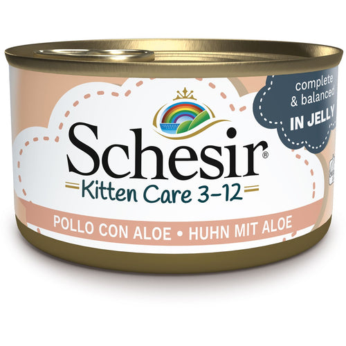 SCHESIR Konzerva za macice KITTEN (3-12m.) s piletinom i alojom, u zeleu 85g