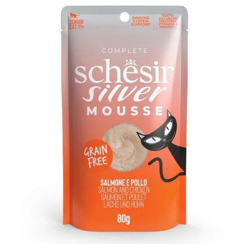 SCHESIR Silver Mousse za macke Senior s lososom i piletinom, 80g