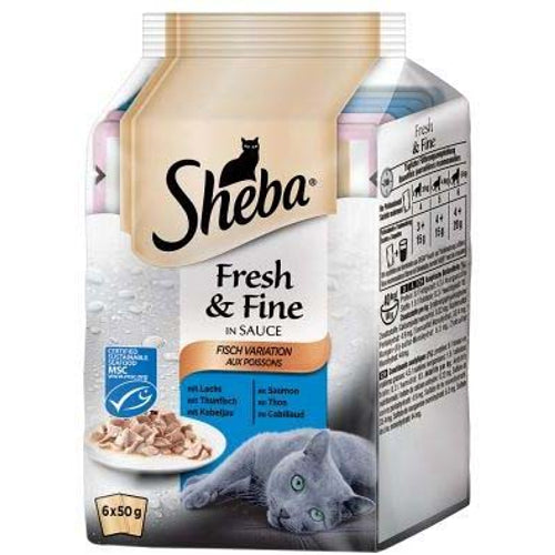 SHEBA Fresh&Fine Multipack za macke Izbor ribe u sosu, 6x50g