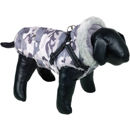 NOBBY Jakna za pse Polar 2u1, sa amom i odvojivom kapuljacom, Kamuflaz/Siva